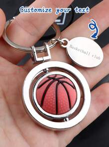 1 Customized Sports Style Keychain Basketball, Football Mini Metal Pendant Bag Accessory, Customized Text, Fun Gift