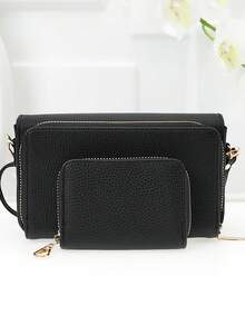 MINGYOU New Mini Crossbody Wallet, Fashion Embroidery, Soft Double Zipper, Multifunctional Large Capacity Phone Bag, Sweet Cute Refined Ladies Young Student Crossbody Bag, Suitable For Shopping, Dating, Gift - Black - View 9