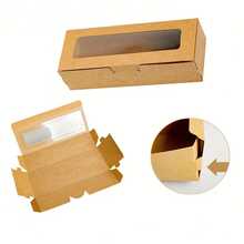 20 caixas de presente de papel kraft com janelas transparentes, 2 cores disponíveis, adequadas para embalagens de macaron, artigos para festas, caixas de presente - Multicolorido - Ver 7