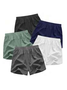 5pcs/Pack Men's Summer Solid Color Drawstring Waist Casual Beach Shorts