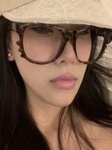 1pc Cute Leopard Print Retro Bow Glasses Frame (No Lenses), Suitable For Daily Wear, Travel, Photography