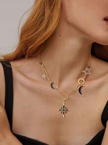 1pc Sun Heart Pendant Necklace, Heart Shaped Necklace With Short Chain, Unisex Hip-Hop Music Charm Necklace