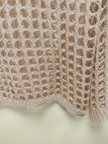 Summer Resort Loose Knit Pullover Sweater With Cutouts - Khaki - View 3