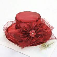 Women's Organza Banquet Hat, Burgundy Sun Hat, Sun-Proof Breathable Mesh Hat, Summer Beach Sun Hat