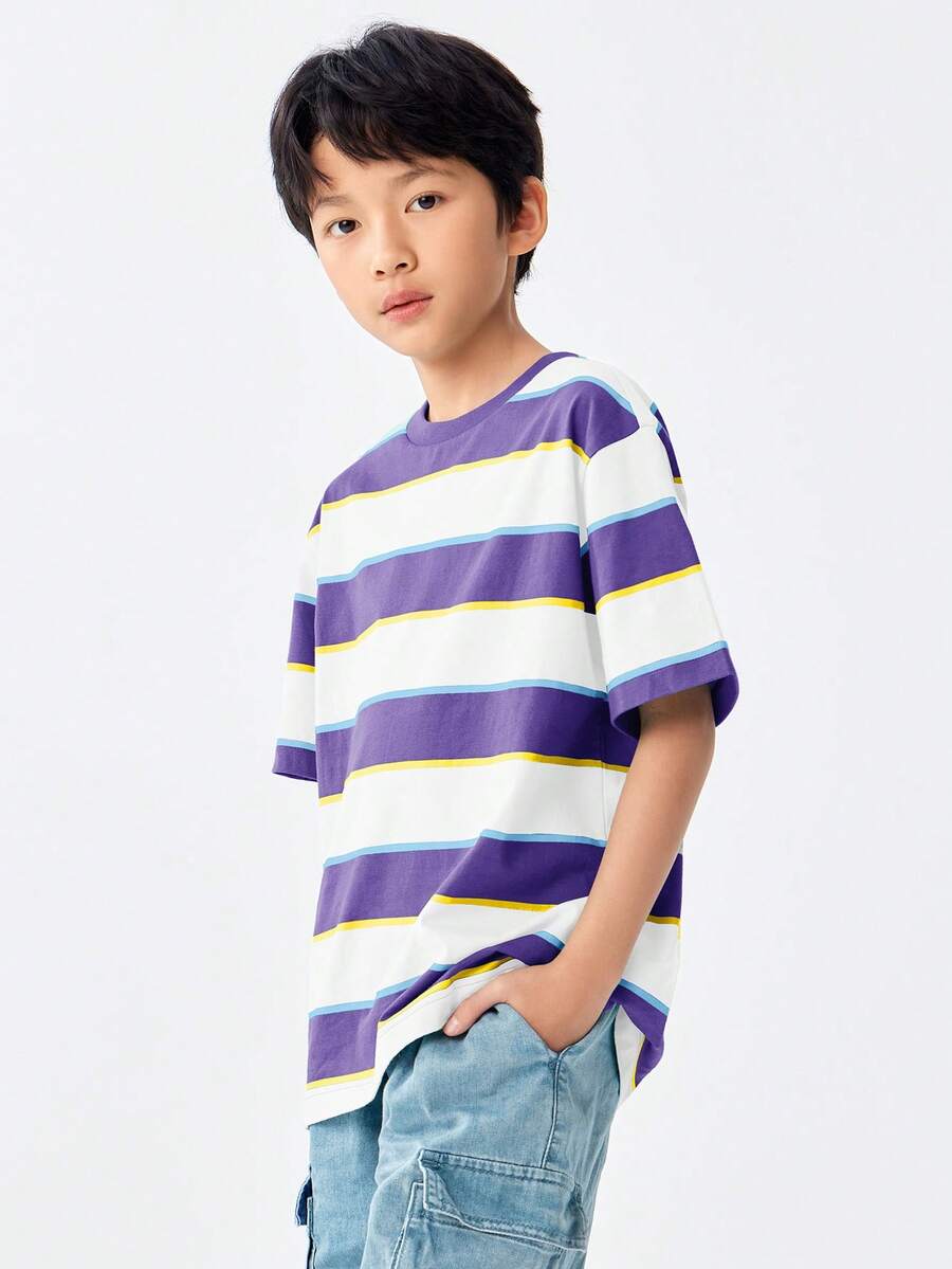 Balabala Children's Base Layer T-Shirt, Kids' Short-Sleeve Cotton Top, 2024 New Collection, Striped Summer Wear