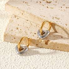 2pcs Stainless Steel Waterproof & Fade Resistant Vintage Gold & Silver Heart Shaped Hoop Earrings, Suitable For Women's Daily Wear
