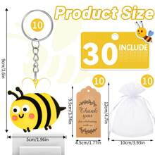 30 Stücke niedliche Bienen Party-Favors, 10 Stücke niedliche Bienen Schlüsselanhänger Party Geschenktüten, Bienen Themen Party Favors Geschenkanhänger mit 10 Stücke Dankeskarten, 10 Stücke Organza Geschenktüten für Gäste, Partyzubehör, Einschulung, Valentinstag