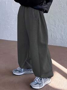 Men's Solid Color Casual Sports Sweatpants, All Seasons - Dark Grey - View 3