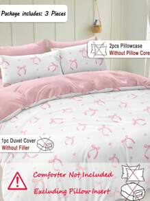 Juego de Funda Nórdica de 3 Piezas con Estampado Digital Lindo de Corazón Rosa y Lazo (1 Funda Nórdica + 2 Fundas de Almohada, Sin Relleno), Fibra de Poliéster Ligera Suave y Agradable para la Piel para Dormitorio, Dormitorio, Todas las Estaciones