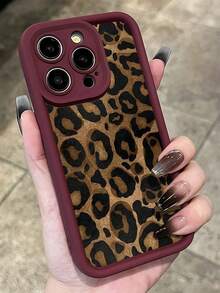 Cheetah, Leopard Print 1pc Burgundy Leopard Print Unique Full Protective TPU Shockproof Cellphone Case, Compatible With IPhone Apple 16, 15, 14, 13, 12, 11 Pro Max, And Series Waterproof Anti-Fall Scratch Resistant - Multicolor - View 4
