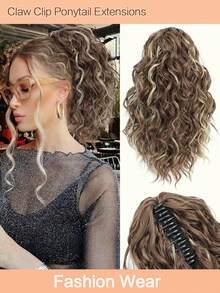 Curly Hair Ponytail Extension 12 Inch Claw Drawstring Ponytail Wig Pieces Brown With Golden Highlights High Pony Tails Hair Extensions Synthetic Friendly Fiber For Women