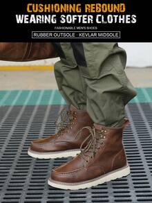 Anti-Smashing, Anti-Stabbing, Anti-Slip And Wear-Resistant Work Boots With Constant Sole - Brown - View 5