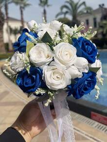 1 件装伴娘花束蕾丝装饰玫瑰花束人造花束适用于婚礼情人节