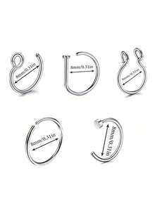 30Pcs Stainless Steel Fake Piering Nose Ring Set Women's Punk Non Piercing Lip Ring Nose Septum Clip Non Perforation Fashion Body Jewelry Gifts - Multicolor - View 2