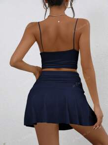 2 peças/Conjunto Vestido de Mulher Fashion, Saia Curta Sexy Bodycon & Top Bustier Sem Mangas Decote em V, Elegante e Ajustado