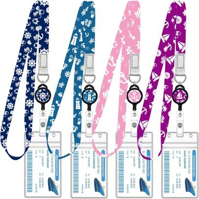 4 Peças Cordão para Cartões de Cruzeiro com Carretéis Retráteis, Porta-crachá Impermeável, Acessórios Essenciais para Cruzeiro