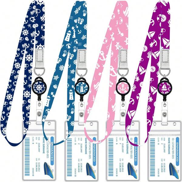 Set de 4 cordones de identificación para tarjetas de barco de crucero con carretes retráctiles, portaplacas de identificación a prueba de agua, accesorios esenciales para cruceros