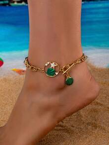 1pc Fashion Shell & Starfish Faux Pearl Decor Anklet, Elegant Holiday Beach Party Jewelry Gift For Women