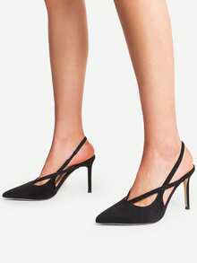 Women's Black Slingback Stiletto Heel Pumps Closed Pointed Toe High Heels Slip-On Elegant Sexy Party Prom Wedding Dress Shoes - 黑色 - 查看 1
