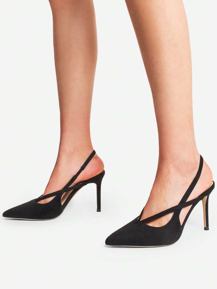 Women's Black Slingback Stiletto Heel Pumps Closed Pointed Toe High Heels Slip-On Elegant Sexy Party Prom Wedding Dress Shoes - 黑色 - 查看 1