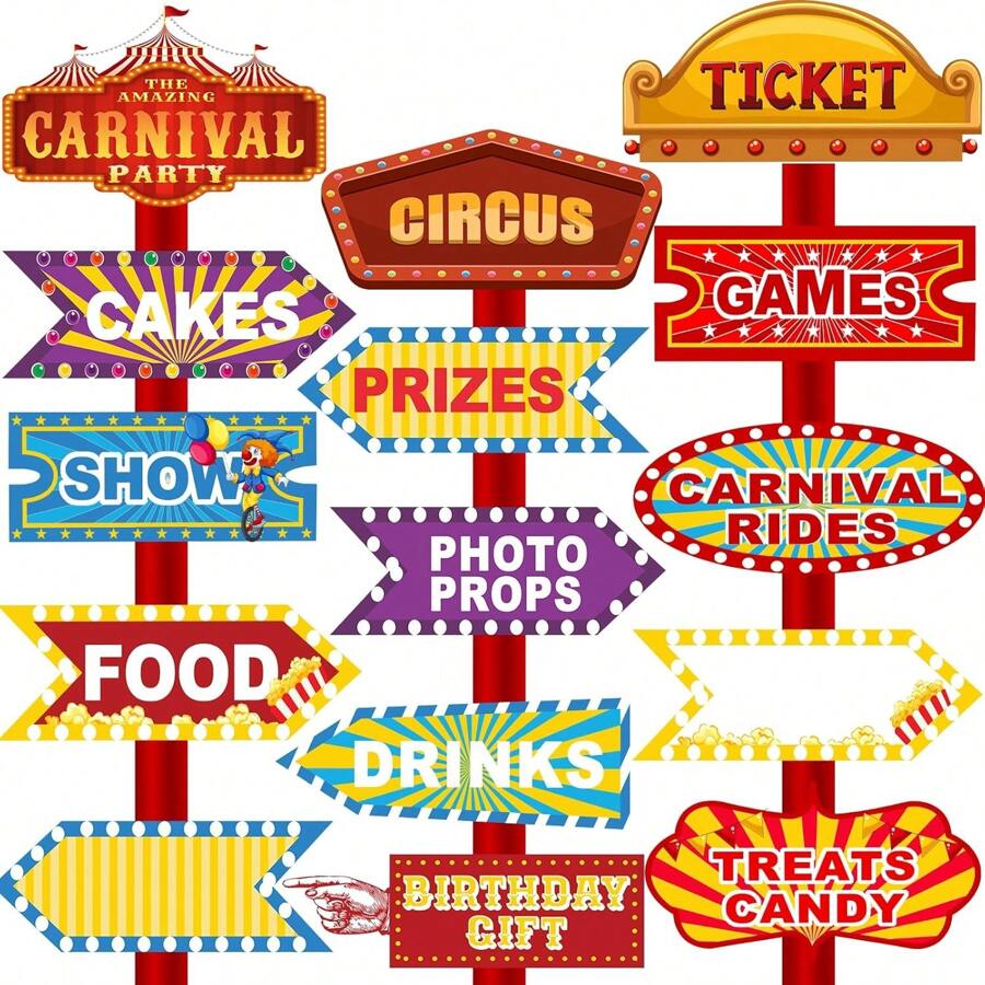 Circus Party Decoration Circus Photo Booth Props Carnival Party Directional Signs Decor Carnival Theme Party Decorations Welcome Circus Party Signs Carnival Directional Signs Decorations