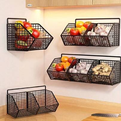 果蔬篮、桌面置物架、台面/壁挂式水果架、零食调料架、多功能土豆洋葱收纳篮（适用于厨房和客厅）、食品厨房收纳、厨房收纳盒、便捷厨房配件、厨房调料架