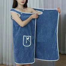 1pc Plush Absorbent Coral Fleece With Pocket Hooded Poncho Dress - Quick Dry, Bow Decor, Minimalist Elegant Bath Robe Household Item Home Bathroom Decor Summer - Multicolor - View 5