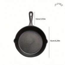 A Heavy-Duty Cast Iron Frying Pan With An Integrated Design, Durable And Made Of High-Density Material That Is Non-Stick Without The Use Of Chemicals, Easy To Clean, Suitable For Pizzas, Grilling, Pancakes, Etc., Compatible With All Stoves, An Ideal Choice For Home Kitchens And Outdoor Cooking, No Need For Electricity, Available In 5 Inches, 6 Inches, And 7 Inches. - Black - View 10