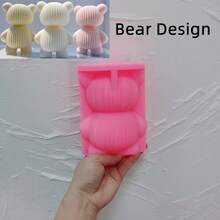Ribbed Bear Rabbit Candle Mold Aesthetic Silicone Mould Geometric Striped Soy Wax Mold Home Decor - Pink - View 14