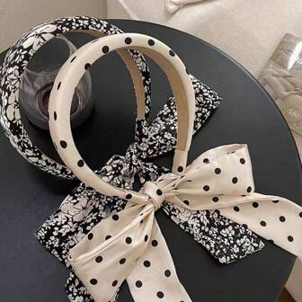 2025 New Spring French Polka Dot Bow Ribbon Vintage Fashion Elegant Headband, Versatile Scarf Hair Clip, Circle Dot, Polyester Hair Hoop, Classy,Hairband,Hair Hoop Headbands