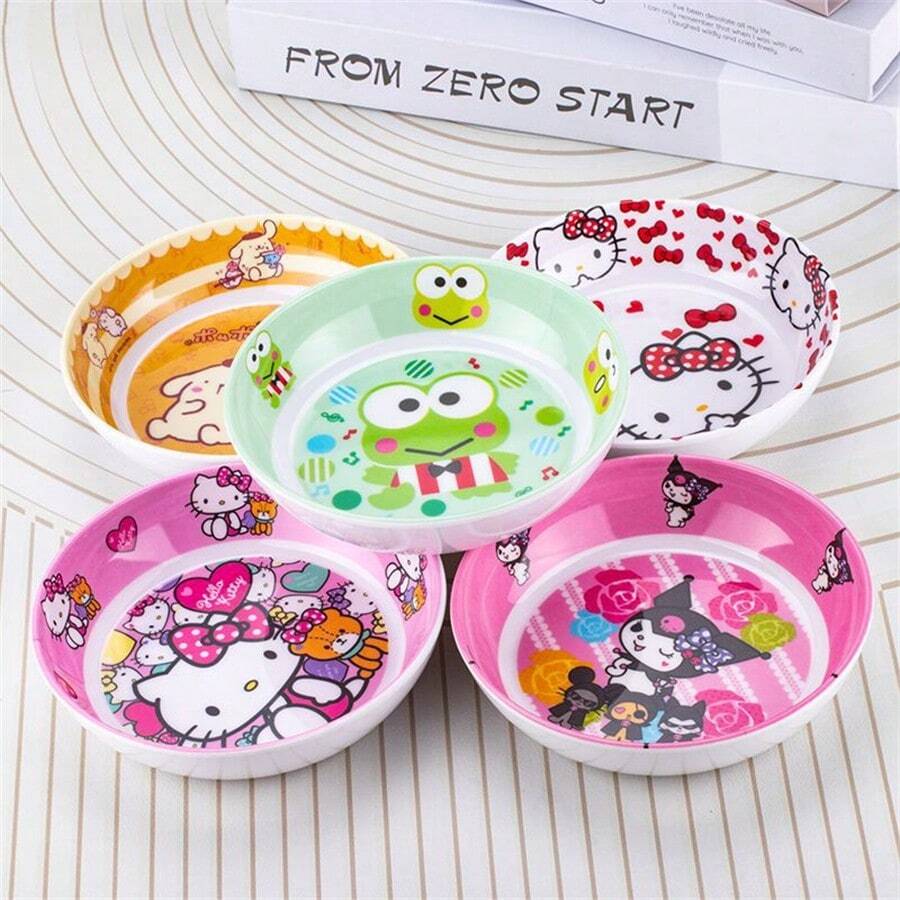 Sanrio (Authorized) Sanrio 1pc Sanrio Cartoon Multi Functional Dining Table Bone Slag Plate Cute Home Plate Round Cake Snack Plate Small Vegetable Plate Canteen Bone Slag Plate, Suitable For Various Scenarios, Very High Beauty Plate, Suitable For Various Festival Gifts And Party Gifts,School Supplies