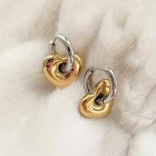 2pcs Stainless Steel Waterproof & Fade Resistant Vintage Gold & Silver Heart Shaped Hoop Earrings, Suitable For Women's Daily Wear