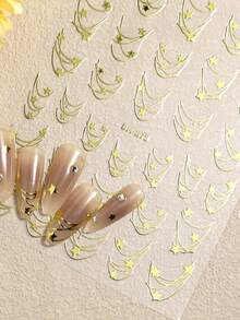 1pc French Star River Nail Stickers Flat Versatile Hot Gold And Silver Star French Nail Stickers, Handmade Nail Decoration, Nail Products, Suitable For/Home/Salon/Company/Mall Nails - Multicolor - View 6