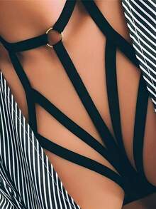 1pc Sexy Lace Up Crop Top For Women, Hollow Design, Fitted Strap Camisole - Black - View 1