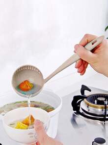 1 pieza Cucharón para sopa, Estilo nórdico de paja de trigo 2 en 1 colador y cuchara - Multicolor - Ver 4