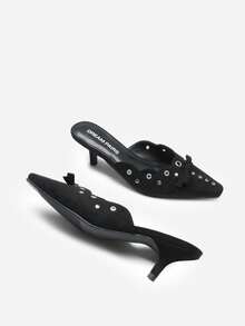 Women's Pointed Toe Kitten Heel Mules Slip-On Bowknot Fashionable Elegant Pumps Party Party Sexy Chic Stiletto Shoes - 黑色 - 查看 1