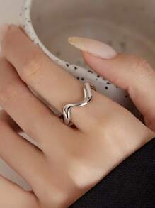 GAGAFEEL 1 pieza Anillo ajustable de dedo de estilo geométrico ondulado elegante de plata de ley 925 para mujer, joya de amistad para uso diario, regalo