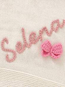 Customizable Hand-Embroidered Name Kids Blanket, Delicate 3D Bow Decor Knitted Blanket, Casual & Minimalist, All Seasons,Kids,Gala Night,Modern,Colorful,Cute - Beige - View 4