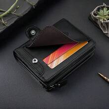 CarrKen 1 件男士黑色鹿头图案短款钱包多卡位双折信用卡夹多功能拉链零钱包男士礼物钱包迷你钱包钱包男士钱包皮革小钱包 - 彩色 - 查看 6