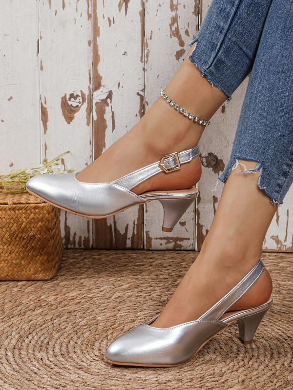 Elegant Women's Thick Heeled Sandals, PU Leather Buckle Design, For Party And Spring/Summer
