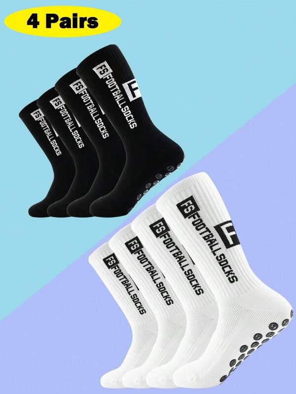 4 paires de chaussettes de football pour hommes, épaisses à la cheville et mi-mollet, antidérapantes, chaussettes de sport