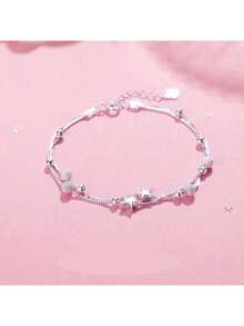 925 Silver Plated Star Bracelet For Women Lightweight Luxury Jewelry Simple Birthday Gift - Bạc - Xem 2