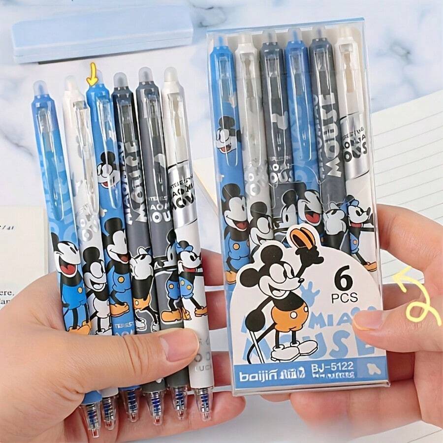 6pcs  Style Erasable Neutral Pens, Straight Design Cute High-Quality Erasable Ink Pens, Back To School Stationery, Student Exam Pen, Office Signature Pen, Graduation/Birthday Gift, Student Prize - Multicolor - View 1