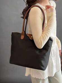 1-Piece Simple And Versatile Casual Versatile Solid Color Large Zipper Large Capacity Shoulder Tote Bag For Women Can Be Worn Cross-Body Suitable For Shopping, Vacation, Work And Commuting Women's Fashion Shoulder Tote Bag, School Supplies, School Bag, School Handbag, School Tote Bag, School Bookbag, Back To School Bags, Waterproof, Lightweight, Portable, Foldable, Classic Casual, Business Casual, Suitable For Teen Girls Women College Students, White-Collar Workers, Perfect For Back To School, First Day Of School, Holiday