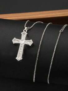 1 Stück vintage-artiges Damenkette mit künstlichem Zirkonia-Kreuzanhänger, christliches Geschenk geeignet für täglichen Gebrauch und zum Verschenken an Freunde