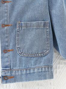 Girls' Fashionable Ruffle Collar Denim Jacket With Long Sleeves, Dual Pockets & Buttons, Suitable For Outdoor & Daily Wear, Spring/Autumn