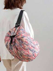 1 件粉色迷彩可折叠购物袋 - 高品质尼龙，大容量旅行和健身手提包，耐用面料和肩带，轻便适合运动、健身和日常使用，日常购物袋 | 可折叠手提包 | 尼龙购物袋，可重复使用购物袋