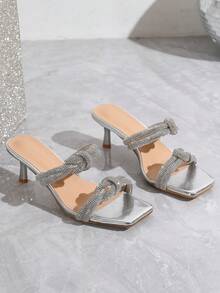 Women's Rhinestone Embellished High Heel Sandals, Ankle Strap, 2024 New Arrival - Silver - View 6