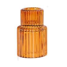 1pc European-Style Minimalist Vertical Stripe Glass Candle Holder, Romantic Tabletop Candle Stand For Home Decor, Commercial Use & Weddings, Can Display Crystal Balls & Jewelry - Amber Brown - View 14