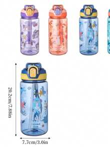 1pc 600ml Outdoor Sports Water Bottle With Straw, Cute Full Body Dinosaur Cartoon Plastic Water Cup